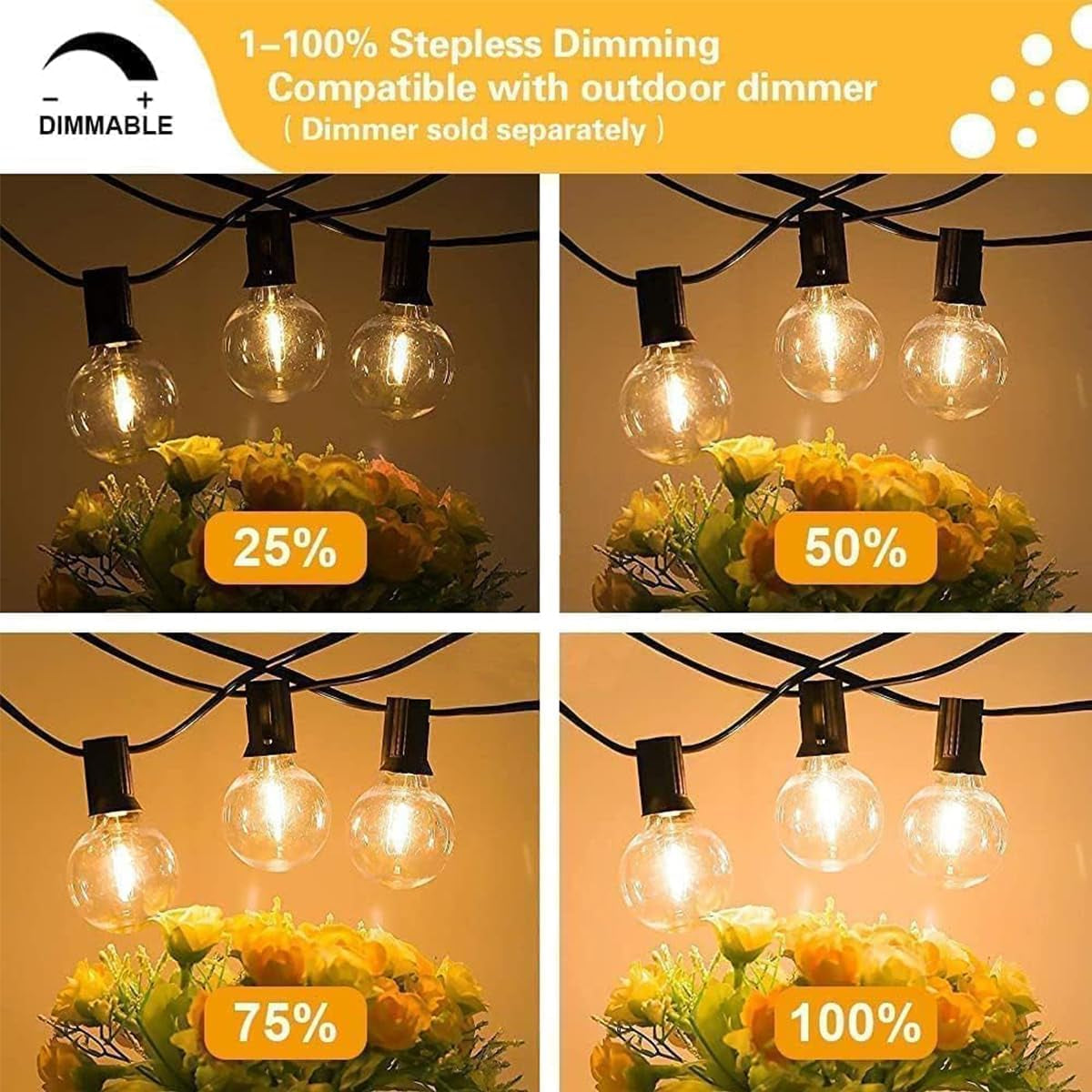 Outdoor String Lights, 97FT Patio Lights with 49 G40 Shatterproof LED Bulbs(1 Spare), Waterproof Lights String for outside Backyard, Porch, Bistro, Party, Camping, Garden Gathering