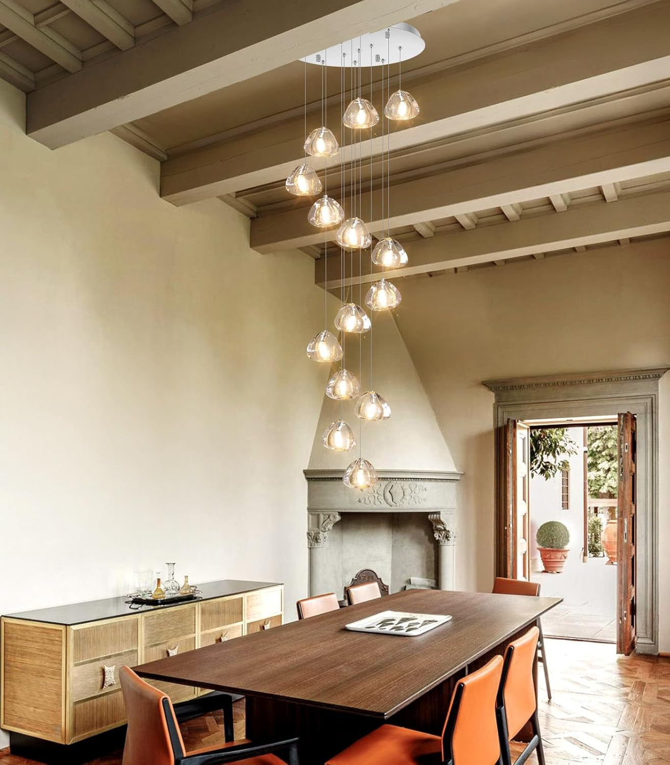 14 Lights Chandeliers Modern LED Crystal Ceiling Light Flush Mount Sloped High Ceiling Light Staircase Luxury Pendant Light Living Room Entryway Foyer Chandelier 138"