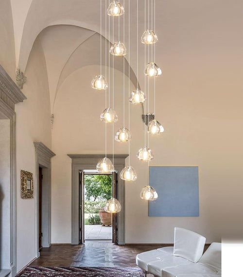 14 Lights Chandeliers Modern LED Crystal Ceiling Light Flush Mount Sloped High Ceiling Light Staircase Luxury Pendant Light Living Room Entryway Foyer Chandelier 138"